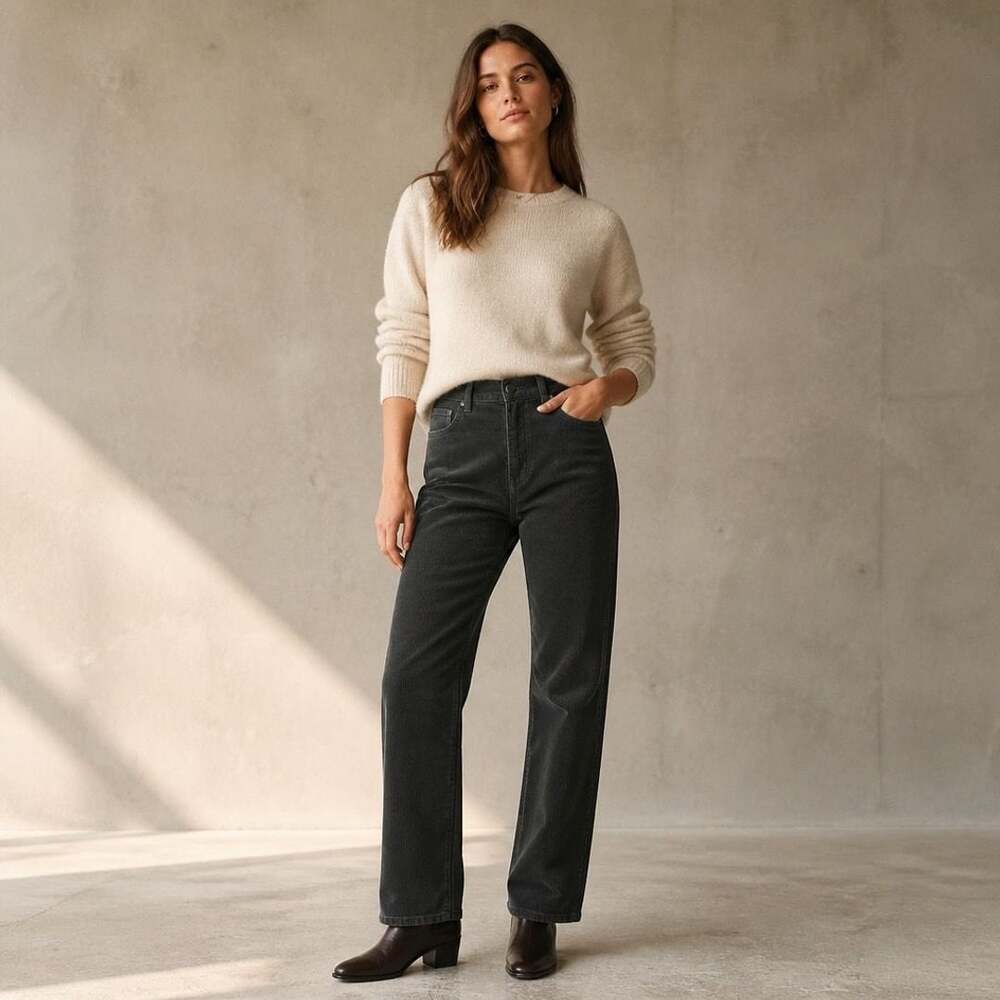 L.L. Bean Women's 8M/Tall Corduroy Pants Green Cotton Blend Stretch Straight Leg